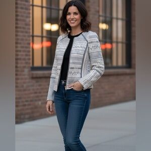 H&M Textured Knit Jacket in Gray and Cream